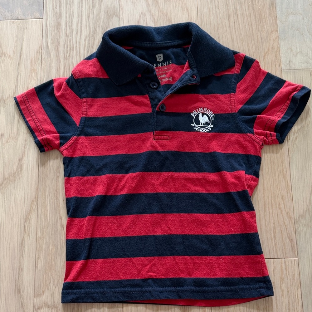Dennis PRIMROSE uniform Kids' Red & Navy Stripe Polo Shirt toddler size 3-4T